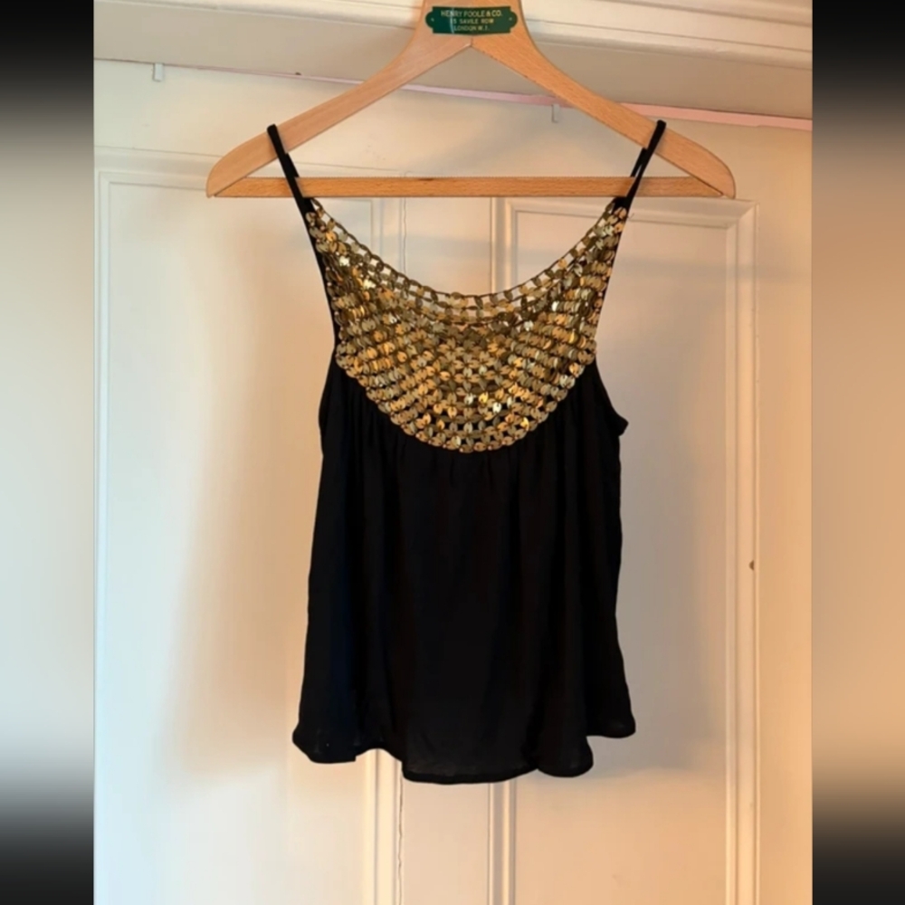 Chic Black Camisole with Gold Sequin Detail